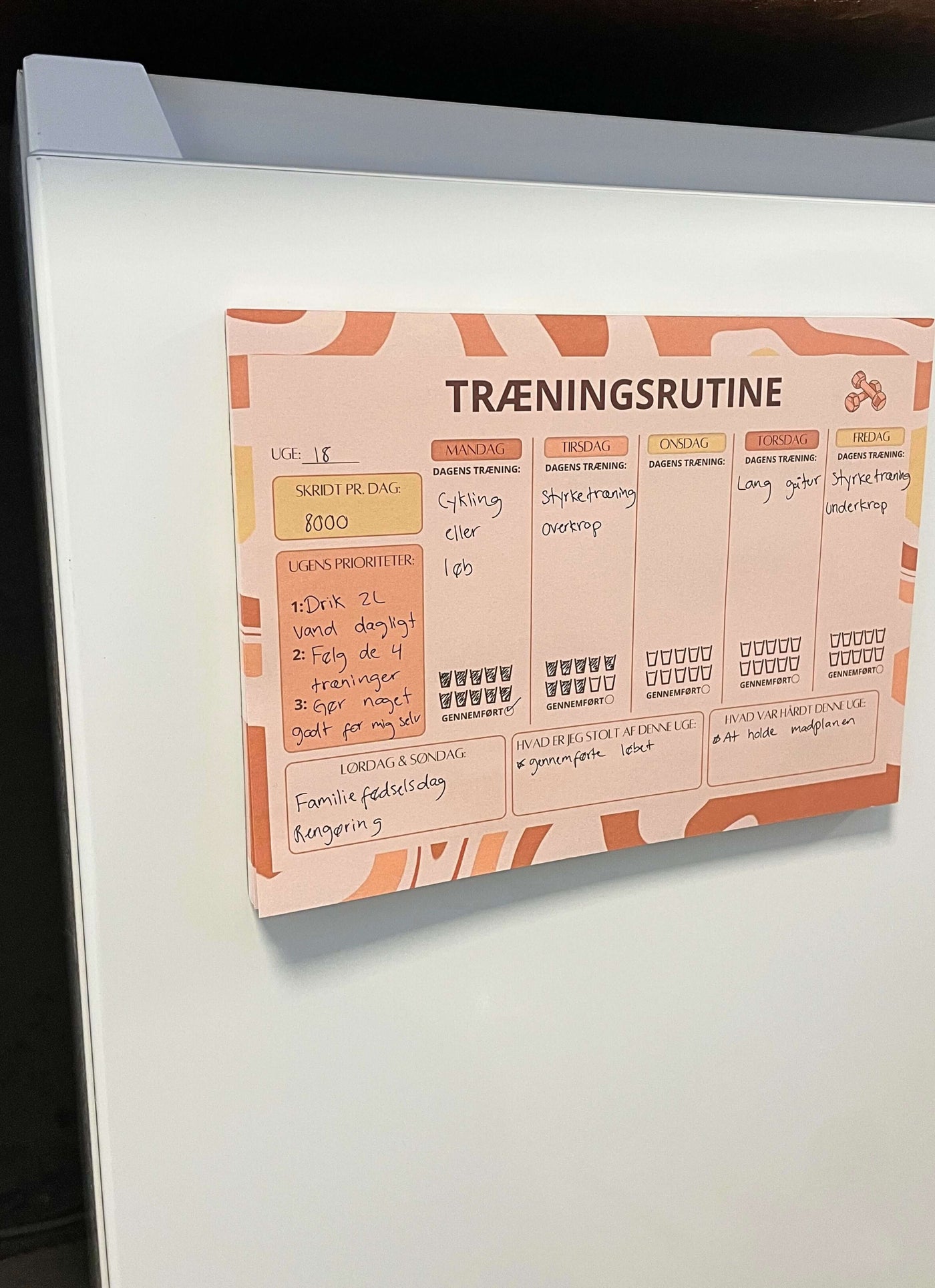 Träningsplanerare med magnetisk baksida