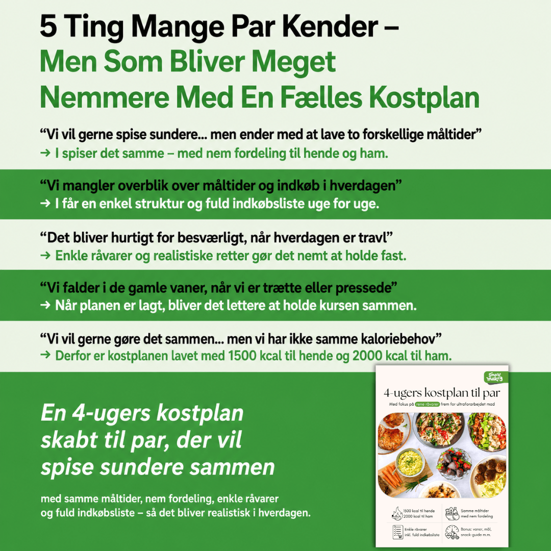 4-ugers kostplan til par (inkl. indkøbsliste) (2. Sortering)