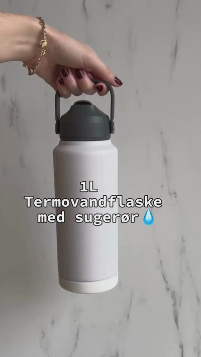 1L termosvattenflaska med sugrör