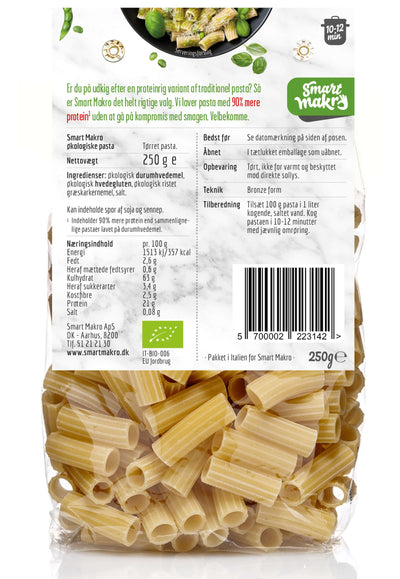 Protein pasta med 90 % mere protein. 21 g protein pr. 100 g. Italiensk smag. Højprotein pasta. Sund pasta. Mættende mad. Uden tilsætningsstoffer. Durumhvede. Norditaliensk kvalitet. Pasta med højt proteinindhold. Nem hverdagsmad. Kalorielet pastaret. Proteinrig kost. Smart Makro pasta. Pasta til vægttab. Fitnessvenlig pasta. Sund livsstil. Pasta med struktur og bid. Hurtig, proteinrig aftensmad. Velegnet til kostplaner. 